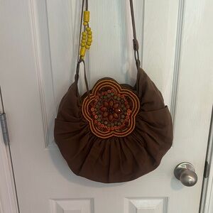 Antik Kraft Brown Beaded Floral Women's Bag